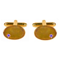 Gold Oval Sapphire Star Gold Plated Cufflinks #90-9002