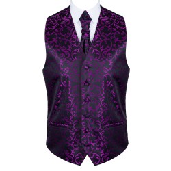 Plum on Black Swirl Leaf Formal Waistcoat #AB-WWA1000/16