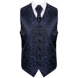 Navy on Black Swirl Leaf Wedding Waistcoat #AB-WWA1000/4