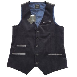 Navy Blue Contrast Star Print Satin Back Cotton Slim Waistcoat Medium 38'' #WW127/1 ##LS