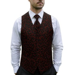 Burgundy on Black Swirl Leaf Wedding Waistcoat #AB-WWA1000/1