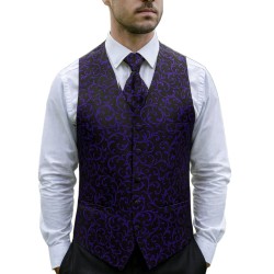 Purple on Black Swirl Leaf Formal Waistcoat #AB-WWA1000/14
