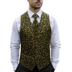 Gold on Black Swirl Leaf Formal Waistcoat #AB-WWA1000/15