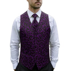 Plum on Black Swirl Leaf Formal Waistcoat #AB-WWA1000/16