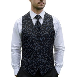 Morning Blue on Black Swirl Leaf Wedding Waistcoat #AB-WWA1000/17