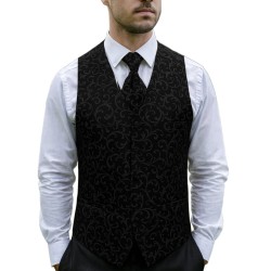 Black on Black Swirl Leaf Wedding Waistcoat #AB-WWA1000/3