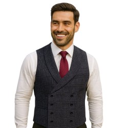 Charcoal Double Breasted 100% Wool Shawl Waistcoat #AB-WWC1008/1 