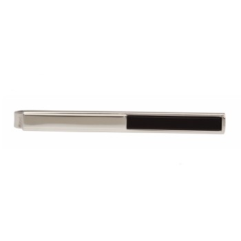 Silver Half Onyx Rhodium Plated Tie Clip #100-1310