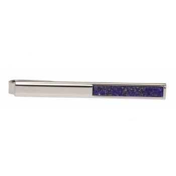 Silver Half Lapis Lazuli Rhodium Plated Tie Clip #100-1330
