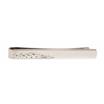Silver Leaf Design Rhodium Plated Tie Clip #100-9039