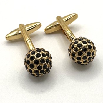 Black Pave Crystal Ball Gold Plated Cufflinks