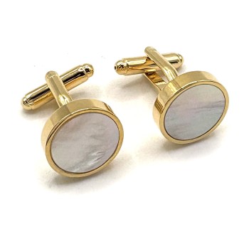 Gold Plated Mother of Pearl Round Cufflinks