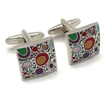 Multicolour Enamel Abstract Mosaic Square Cufflinks