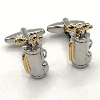 Silver & Gold Plate Golf Bag Novelty Cufflinks