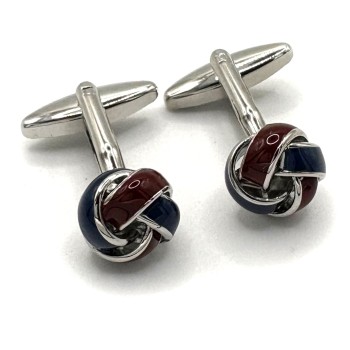 Blue & Red Enamel Knot Silver Cufflinks