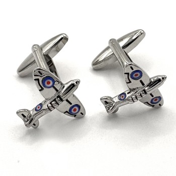 Silver Plated Spitfire Aeroplane Enamel Novelty Cufflinks
