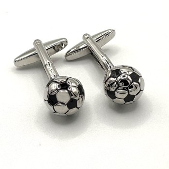 Silver Plated Football Black Enamel Novelty Cufflinks