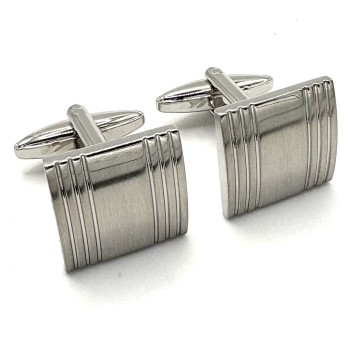Satin Silver Plated Square Stripe Cufflinks