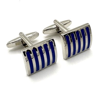 Blue Enamel Stripe Silver Plated Cufflinks