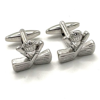 Silver Plated Golf Clubs & Ball Novelty Cufflinks