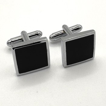 Black Enamel Square Silver Plated Cufflinks