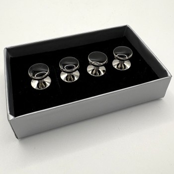 Black Onyx Style Dress Shirt Studs - Silver Plated Formal Stud Set (4 Pieces)