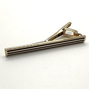 Gold Plate Tie Clip - Polished Bar with Black Stripe Detail