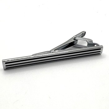 Silver Plate Tie Clip - Polished Bar with Linear Stripe Detail