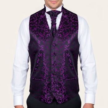 Plum on Black Swirl Leaf Formal Waistcoat #AB-WWA1000/16