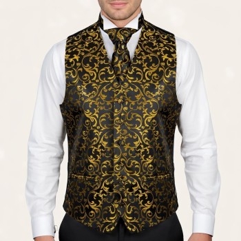 Gold on Black Swirl Leaf Formal Waistcoat #AB-WWA1000/15