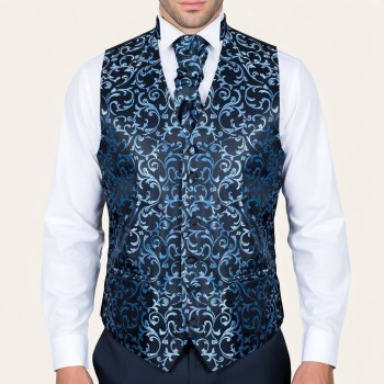 Morning Blue on Black Swirl Leaf Wedding Waistcoat #AB-WWA1000/17