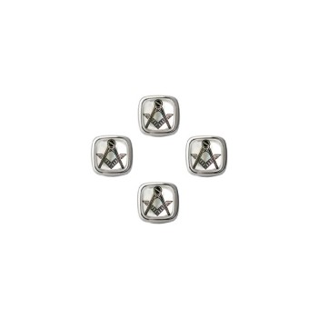 Masonic Mother of Pearl Rhodium Shirt Studs (Set of 4) #Discontinued