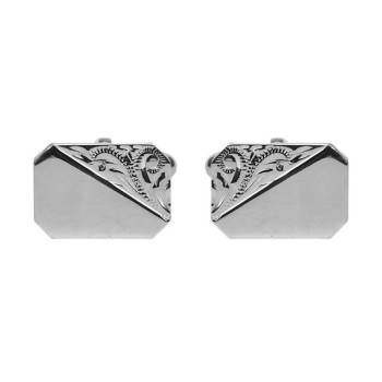 Silver Cut Corner Third Engraved Sterling Silver Cufflinks #70-6012