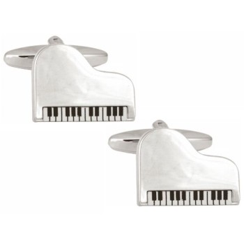 Silver Grand Piano Rhodium Plated Cufflinks #90-1064