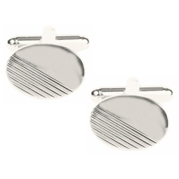 Silver Oval with 1/3 Diagonal Lines Rhodium Plated Cufflinks #90-1271