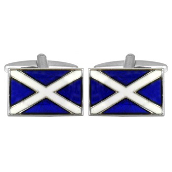 Silver Scottish Flag Rhodium Plated Cufflinks #90-0111