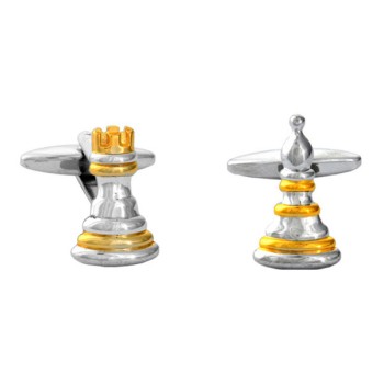 Silver Chessmen Pawn & Rook Gold and Rhodium Plated Cufflinks #90-1042
