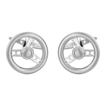Silver Steering Wheel Rhodium Plated Cufflinks #90-1052