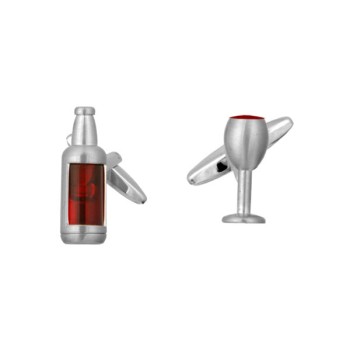 Red Wine Bottle & Glass Rhodium Plated Cufflinks #90-1066 ##DAL-LS