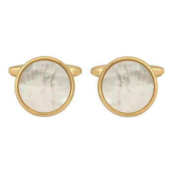 Gold Round Mother Of Pearl Gold Plated Cufflinks #90-1076