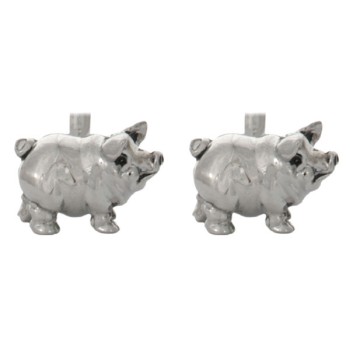 Silver Pig Rhodium Plated Cufflinks #90-1240