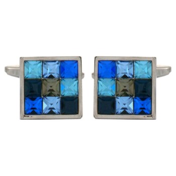 Blue 9 Crystals Rhodium Plated Cufflinks #90-1243