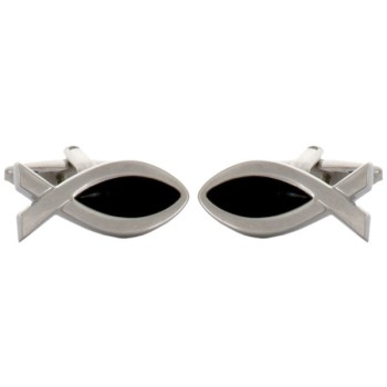 Silver Fish Rhodium Plated Cufflinks #90-1264