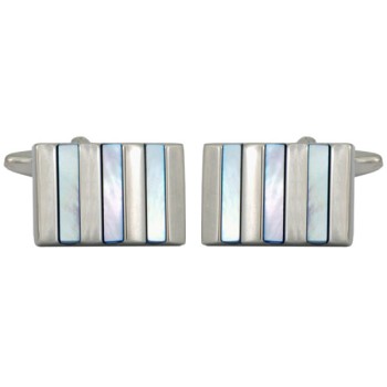 Blue Mother of Pearl Rhodium Plated Cufflinks #90-1273