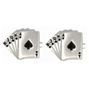 Silver Fan of Spades Rhodium Plated Cufflinks #90-1316
