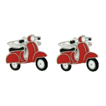 Red Motor Scooter Rhodium Plated Cufflinks #90-1321