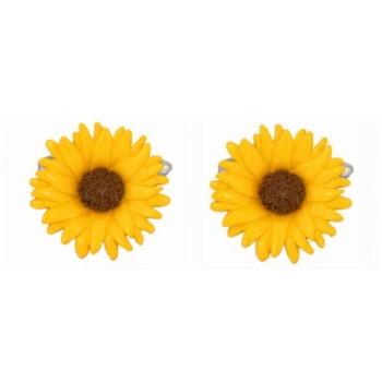 Yellow Sunflower Rhodium Plated Cufflinks #90-1392
