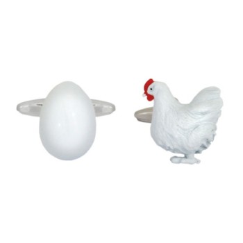 White Chicken & Egg Rhodium Plated Cufflinks #90-1422