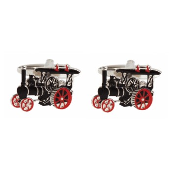 Black Traction Engine Rhodium Plated Cufflinks #90-1486