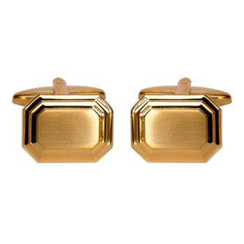 Gold Shiny & Brushed Rectangle Gold Plated Cufflinks #90-2162